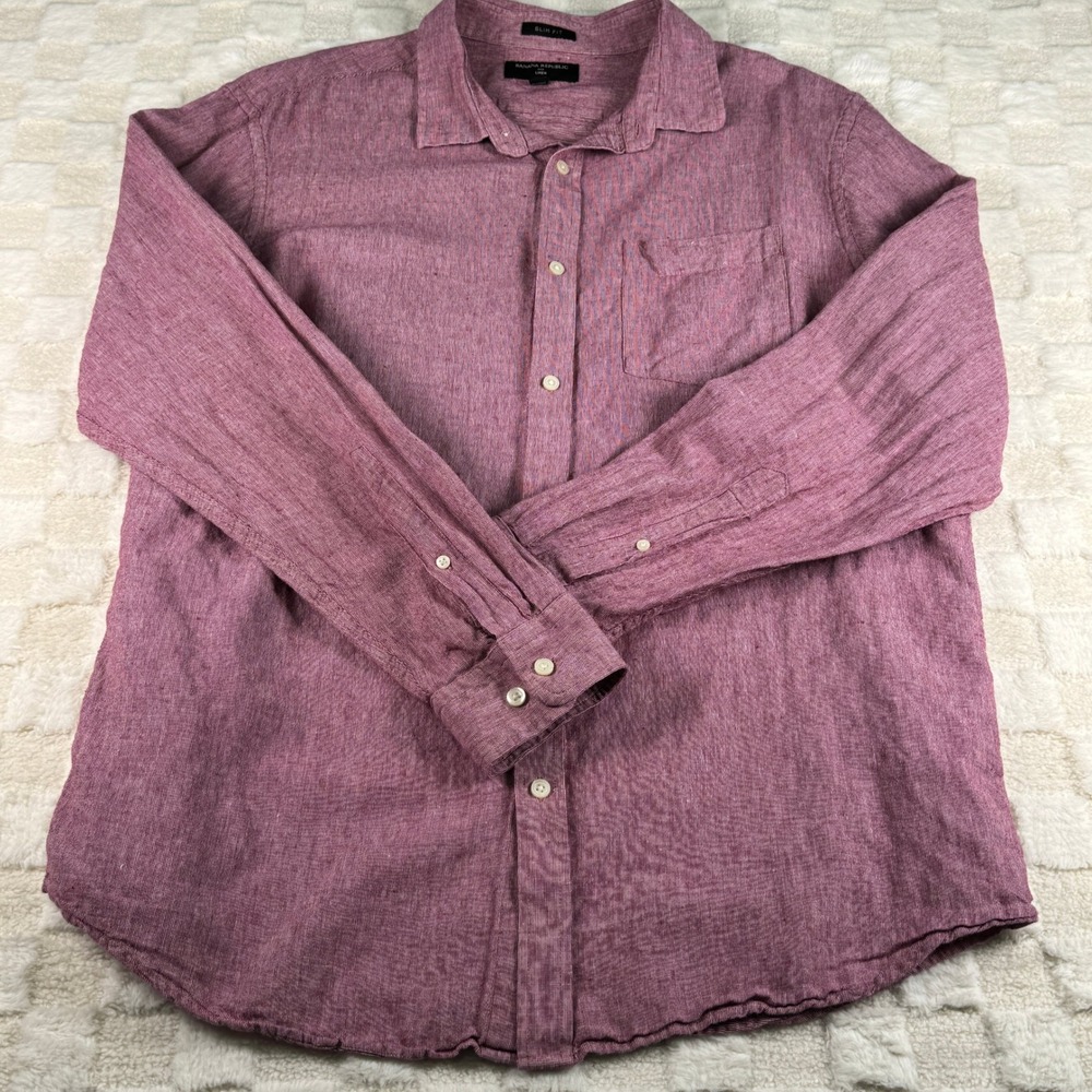Banana Republic Mens XL Linen Slim Fit Button Down Shirt Red Long Sleeve